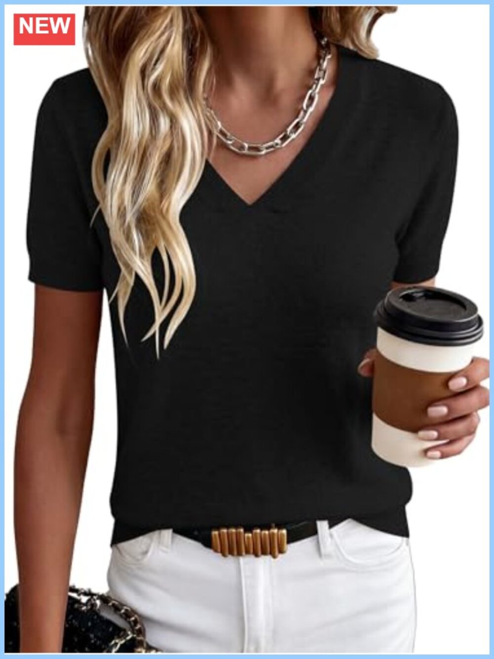 Women's Wool Blend Short Sleeve V-Neck Pullover Sweater Business Casual
